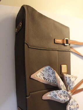 Dark Brown Textured Shoulder Tote with Tan Handles